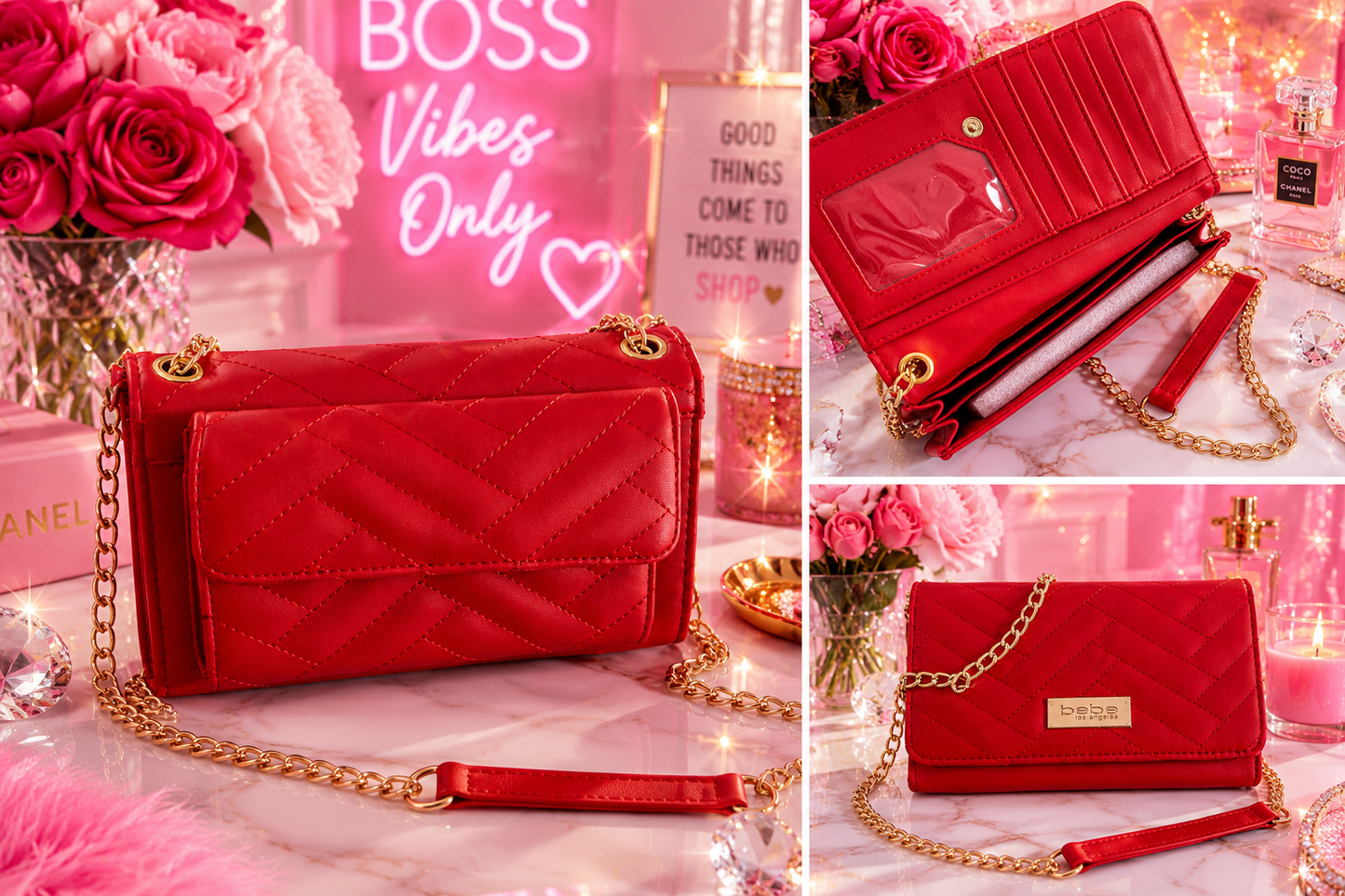 ✨❤️ New Arrival Alert! ❤️✨
LIMITED EDITION:
Meet your new favorite statement bag! This gorgeous red quilted crossbody combines style, elegance, and convenience all in one. Featuring luxurious gold-tone hardware, multiple compartments.