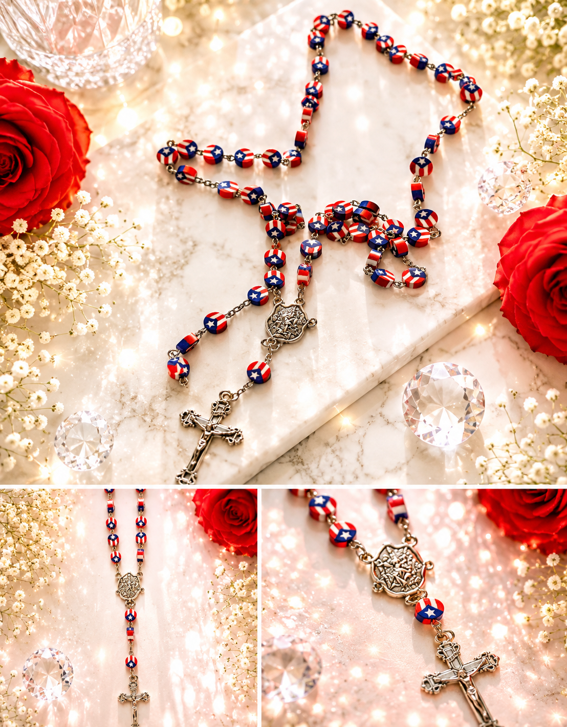 β¨π Faith, Patriotism & Grace πβ¨
Carry your faith and love for Puerto Rico wherever you go with this stunning rosary-inspired piece. Featuring vibrant Puerto Rican flag beads and a beautifully detailed cross, this meaningful accessory is perfect.