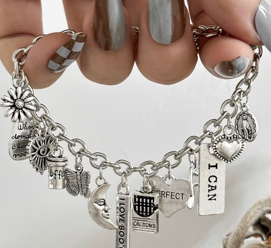 K-Plated Alloy ICAN Letter Music Note & Moon/Butterfly/Pendant Charms Bracelet with Retro Style 1pc Suitable for Daily Wear & Vacation, Year-Round Accessory Gift for Sisters, Couples, Musicians