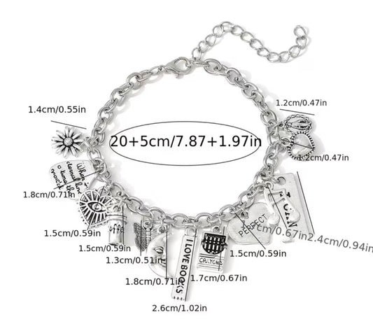 K-Plated Alloy ICAN Letter Music Note & Moon/Butterfly/Pendant Charms Bracelet with Retro Style 1pc Suitable for Daily Wear & Vacation, Year-Round Accessory Gift for Sisters, Couples, Musicians $6.00