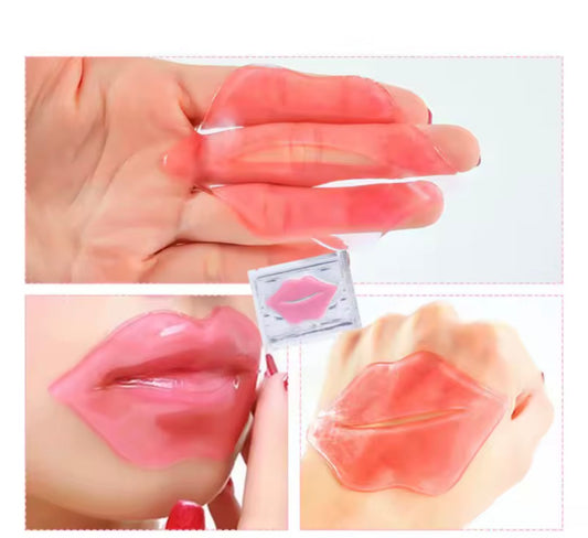 4PCS Crystal Collagen Lip Mask Lips Plumper Pink Lip Patches Moisture Nourishing Essence Korean Cosmetics Skin Care for Beauty/ WITH 2 FREE  Rainbow Color Body Scrub Bath Salt/Foot Soak Salt ONLY With Order