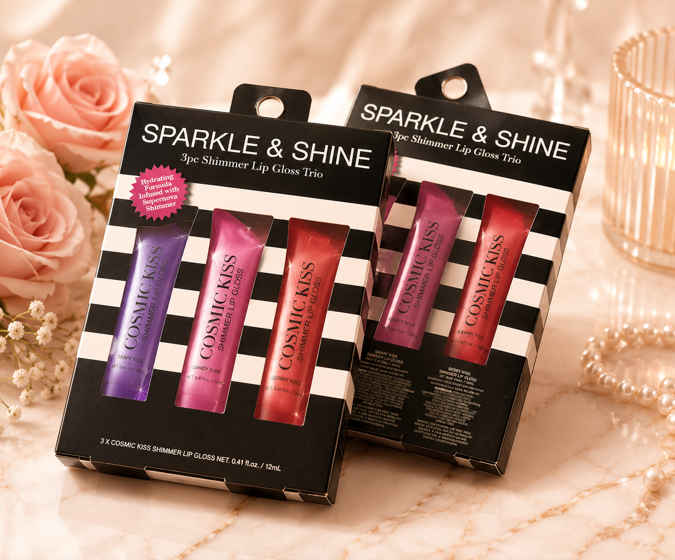 (lip glosses)SHIMMER LIP GLOSS ( Grape kiss,Candy Kiss,Berry kiss)$6.00 EACH