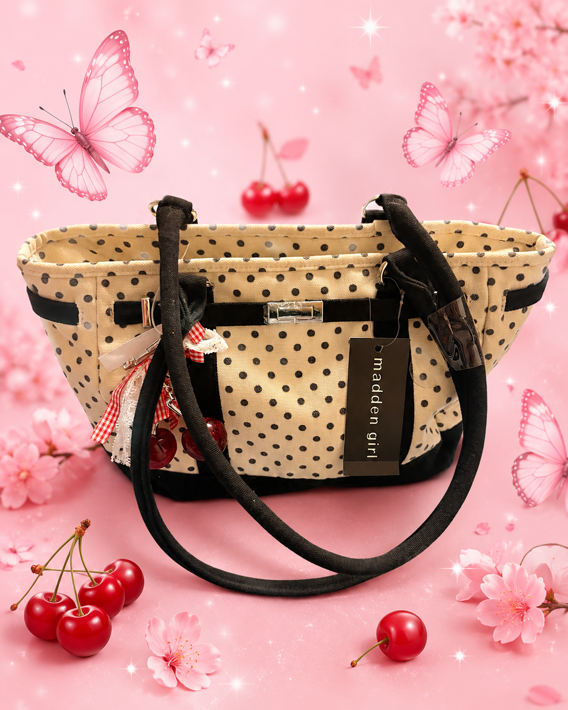 NewArrival:MADDEN GIRL PolkaDotStyle CherryCharm  🍒 with wallet EverydayBag CuteAccessories 🦋🍒ShopSmall FashionLover- LIMITED EDITION 😱